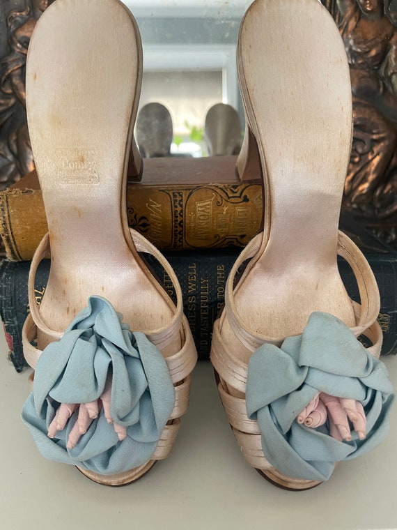 1940s Daniel Green Boudoir Slippers with ribbonwo… - image 3