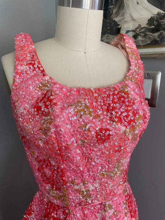 1960s Pink Floral Sequin Wiggle Dress - image 2