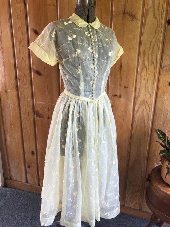 1950's Summer Nylon Embroidered Dress