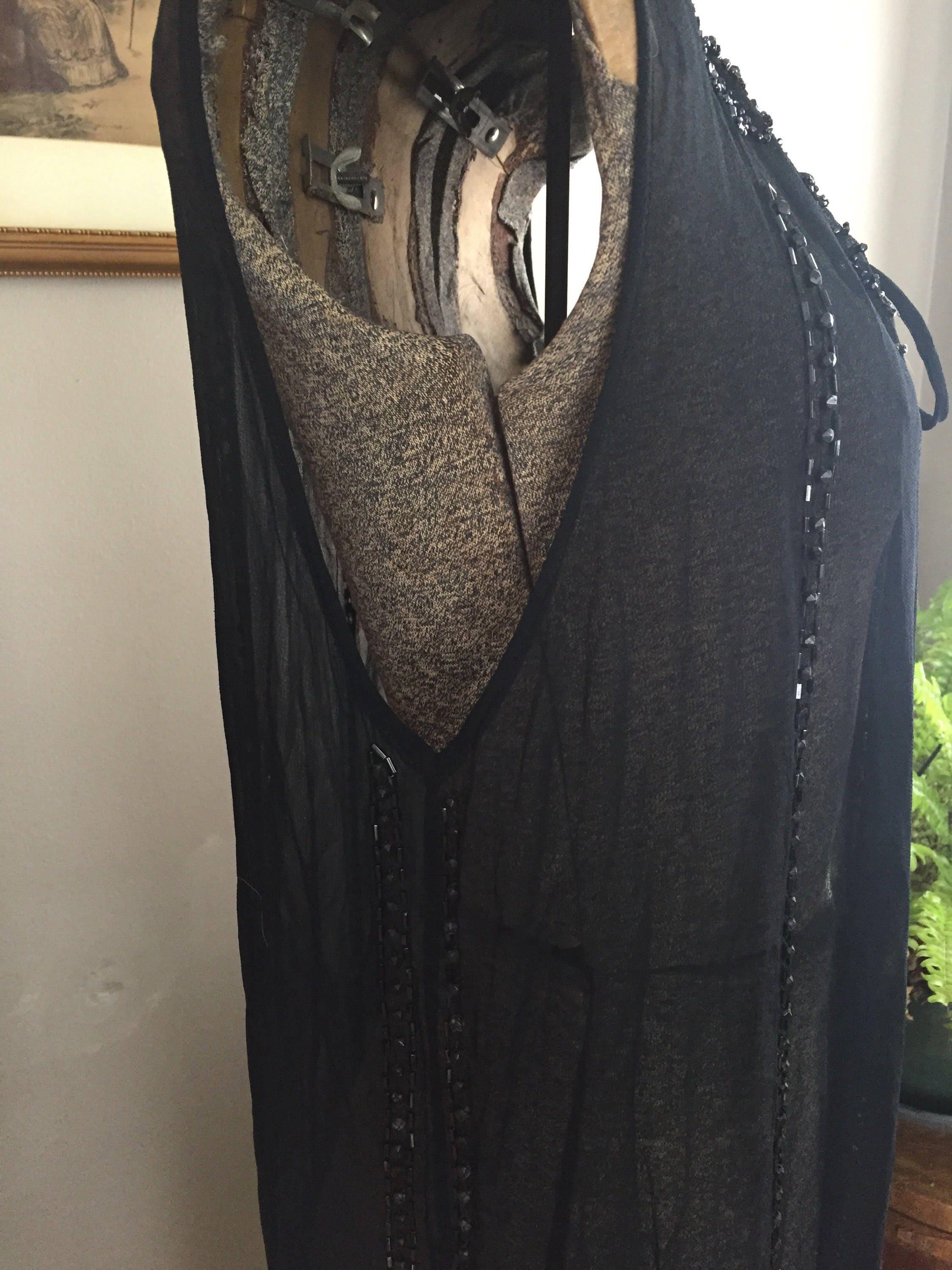 1920's Black Beaded Overlay for Dress 