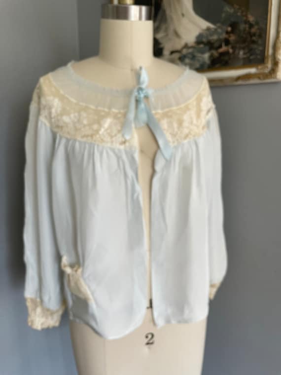 1940s Light Blue Rayon Bed Jacket