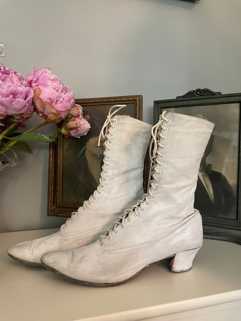 Victorian White Canvas Boots - Etsy
