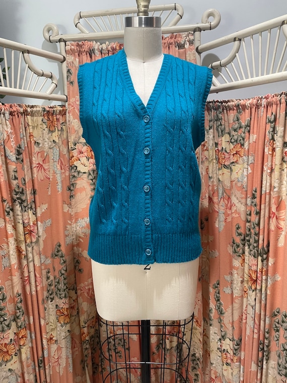 Deep Teal Button Down Sweater Vest - image 1