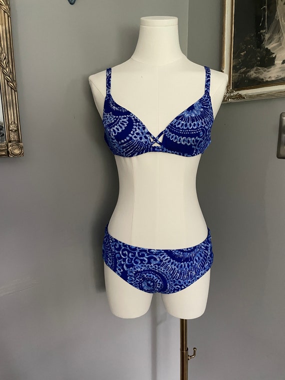 1970s Hawaiian Print Blue Bikini