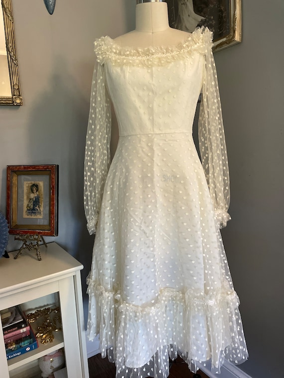 1970s Cream Tulle Dress - image 1