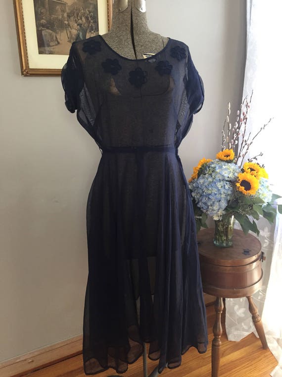 1940's Sheer Navy Blue Dress - Gem