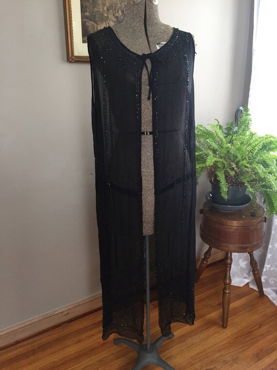 1920's Black Beaded Overlay for Dress 