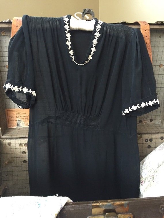 Late 20's Early 30's Black Silk Day Dress