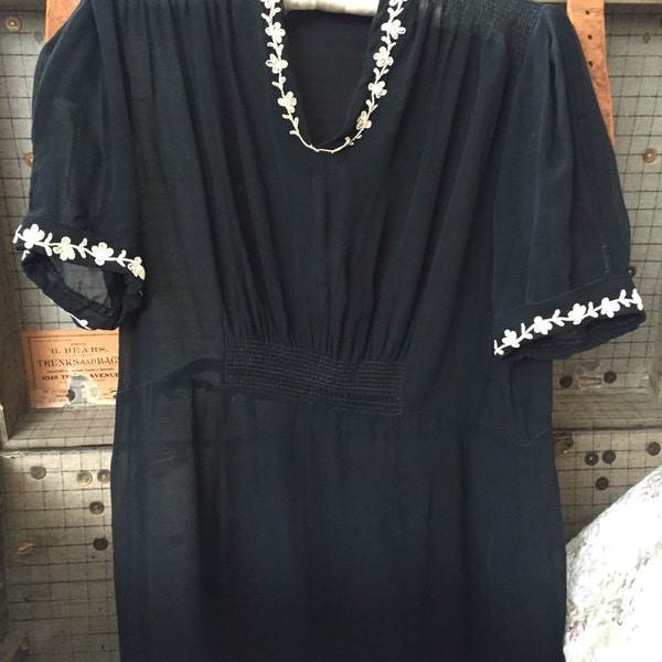 Late 20's Early 30's Black Silk Day Dress