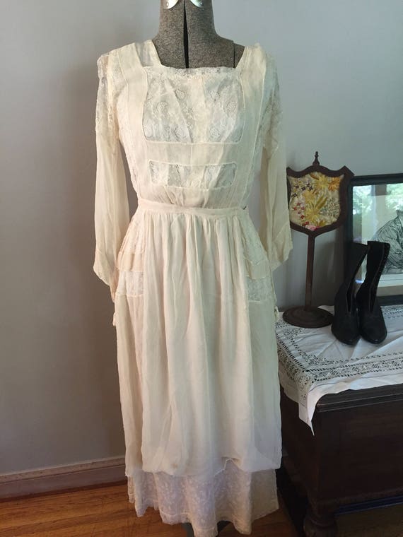 Beautiful Edwardian Silk and Silk Lace Dress