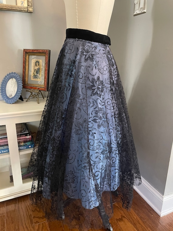 1950s Flocked Black Velvet Skirt - image 2