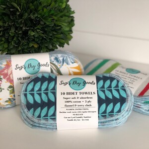 Reusable BIDET TOWELS. Set of 10, 4"x8", 2 ply 100% cotton. Flannel and terry cloth wipes. Toilet paper, family, toilet towel