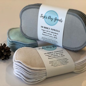 Reusable BIDET TOWELS. Set of 10, 4x8, 2 ply 100% cotton. Flannel and terry cloth wipes. Toilet paper, family, toilet towel image 3