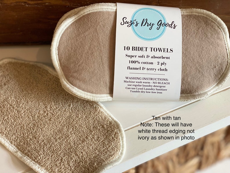Reusable BIDET TOWELS. Set of 10, 4x8, 2 ply 100% cotton. Flannel and terry cloth wipes. Toilet paper, family, toilet towel image 9