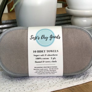 Reusable BIDET TOWELS. Set of 10, 4x8, 2 ply 100% cotton. Flannel and terry cloth wipes. Toilet paper, family, toilet towel image 4