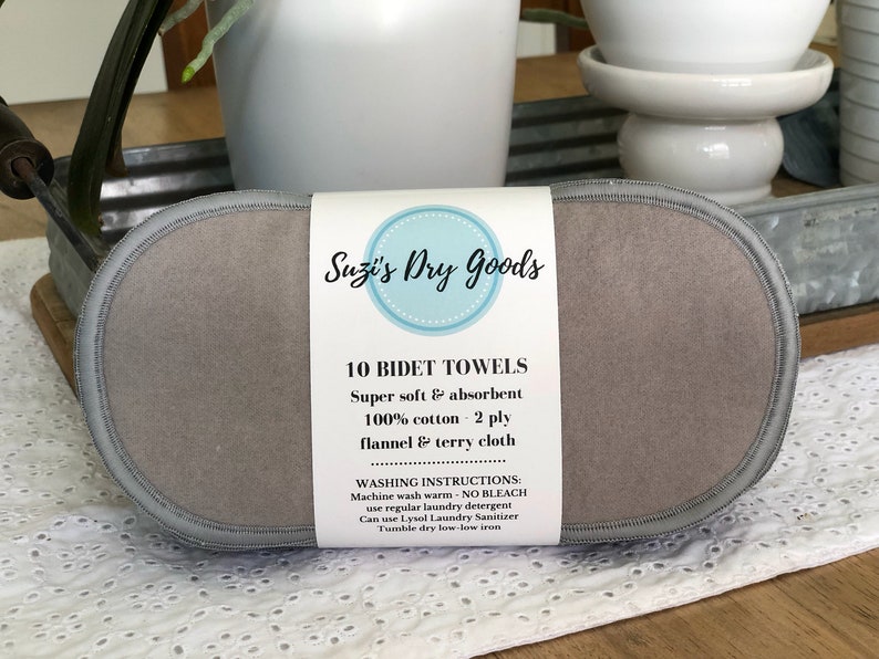 Reusable BIDET TOWELS. Set of 10, 4x8, 2 ply 100% cotton. Flannel and terry cloth wipes. Toilet paper, family, toilet towel image 4