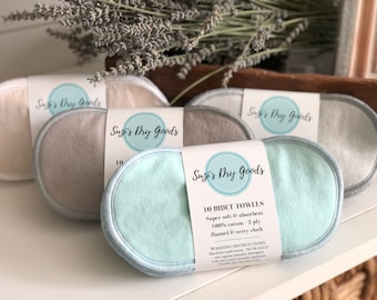 TOALLAS DE BIDÉ REUTILIZABLES. Juego de 10, 10 x 20 cm, 100 % algodón, de doble capa. Toallitas de franela y felpa. Papel higiénico, toallas de baño.