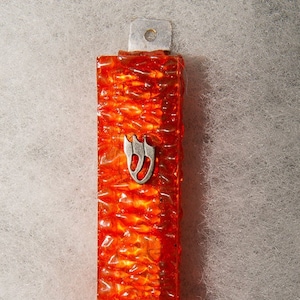 Modern Orange Decorative Glass Mezuzah Case - Handmade Mezuzah Case from Israel