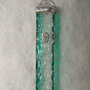 Two Tone Green & Clear Glass Mezuzah Case Handmade Mezuzah Case from Israel image 1