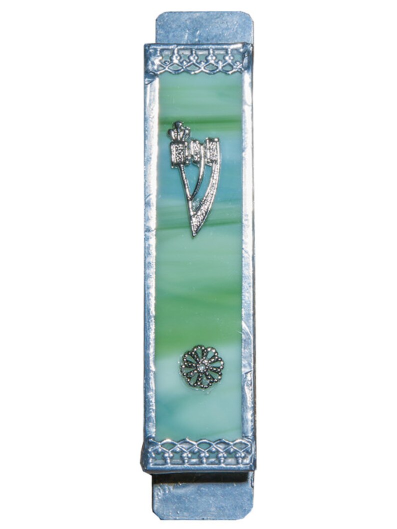 Simple Green Stained Glass Mezuzah Case Handmade Mezuzah Etsy