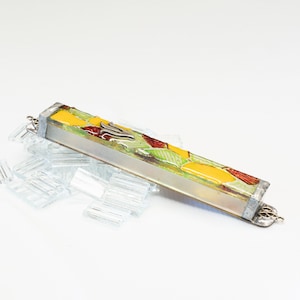 Hand-Painted Green & Red Glass Mezuzah - Handmade Mezuzah Case from The Jerusalem Collection