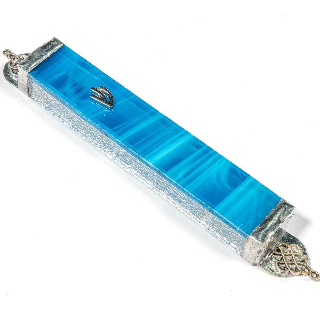 Blue Stained Glass Mezuzah Case Etsy