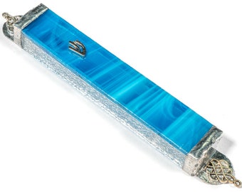 Blue Stained Glass Mezuzah Case