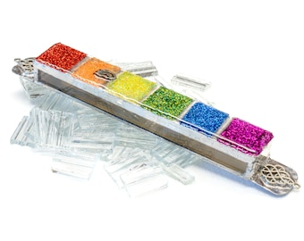 Hand-Painted Rainbow Sparkling Glass Mezuzah Case - Hand-Painted & Textured