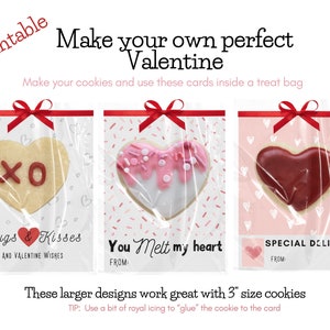 Printable Valentine Cookie Cards, Digital Download Valentine Cards, DIY valentine cookie cards