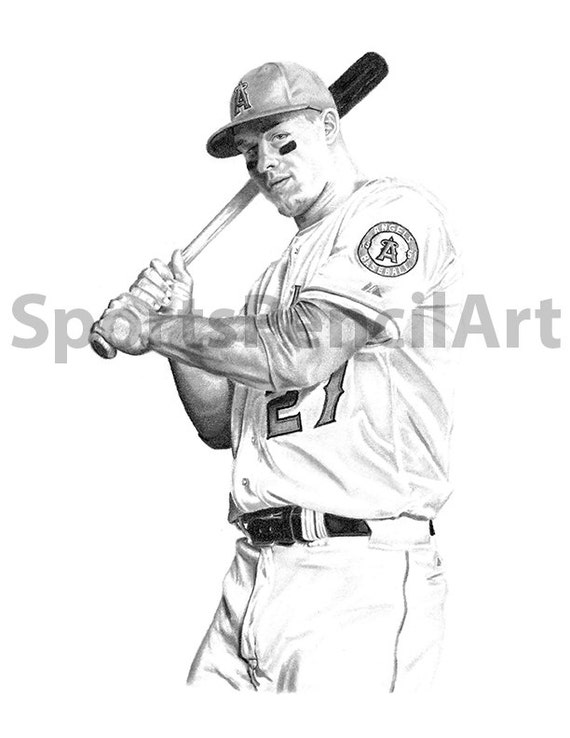 Mike Trout Art Print With 11x14 Mat Frame Etsy