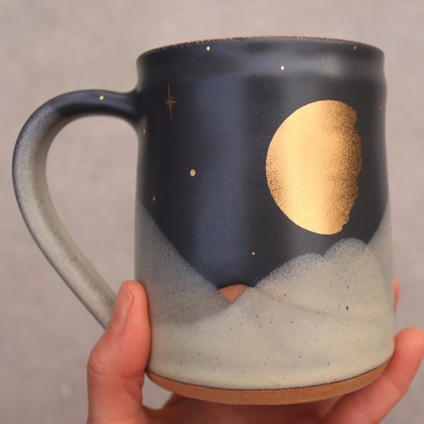20 oz Gold Lustre Waning Gibbous Moon and Shooting Star on Midnight Mug 5 // Limited Edition Collection Release