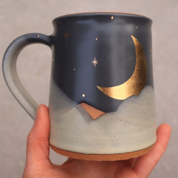 20 oz Gold Lustre Crescent Moon on Midnight Mug 4 // Limited Edition Collection Release