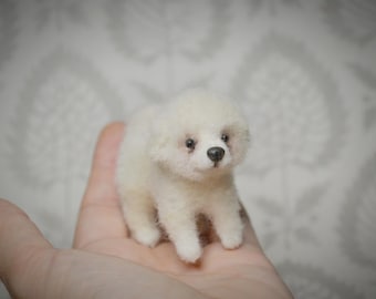 Needle Felted Bichon Frise Miniature, Poseable Wool Sculpture