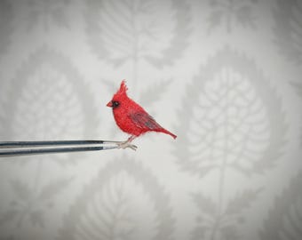 Pájaro cardenal en miniatura de fieltro con aguja, pájaro de lana diminuto, coleccionable para casa de muñecas