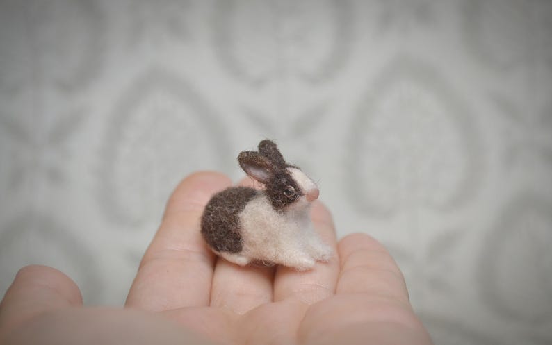 Rabbit Tiny Felted Miniature, Bunny Collectible Dollhouse Miniature ...