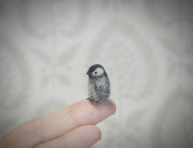 Tiny needle felted penguin – handmade wool bird miniature