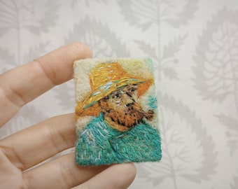 Broche Art Van Gogh feutrée, broche brodée en feutre. Copie du tableau de Vincent van Gogh, cadeau broche OOAK