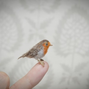 Robin Bird – Needle Felted Miniature – Handmade Wool Red-Breasted Songbird Sculpture for Nature Gift or Dioramа