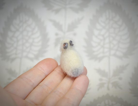 Fluffy White Rabbit Needle Felted Miniature, Wool Bunny, Dollhouse