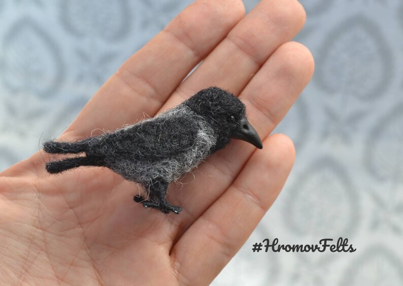 Crow Raven felted tiny miniature Needle felted birds Etsy