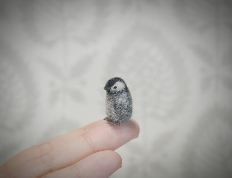 Tiny needle felted penguin – handmade wool bird miniature