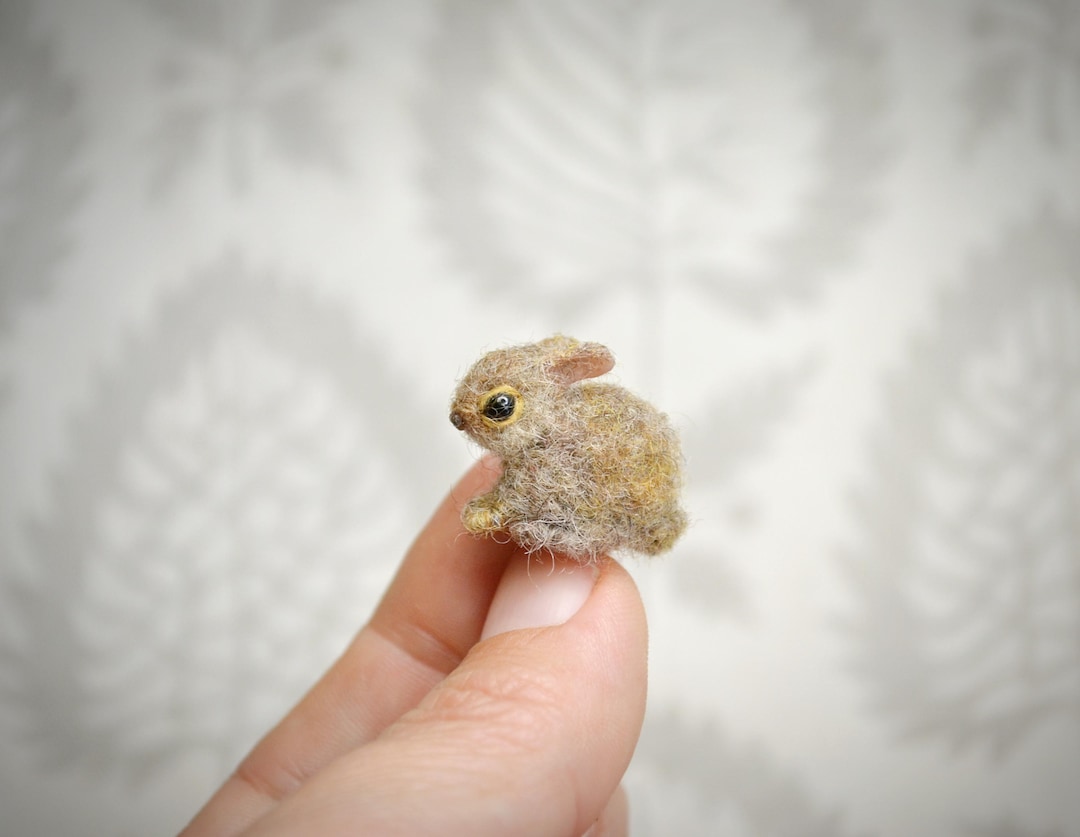 Needle Felted Bunny Miniature, Fingertip-sized Wool Rabbit Figurine ...