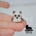 Owl Tiny needle wool felted,  owl lover gift, OOAK cute owlet, micro sculpture, micro product logo