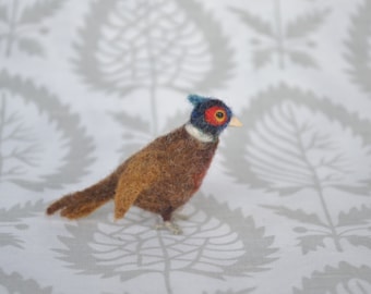 Pheasant tiny miniature, bird pheasant hand made needle felted miniature.