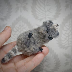 Handcrafted needle felt raccoon – small decorative wool figurine