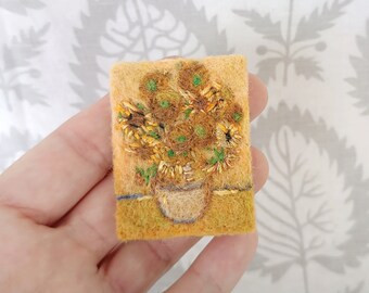 Broche feutrée tournesols Copie du tableau de Vincent van Gogh, cadeau broche OOAK