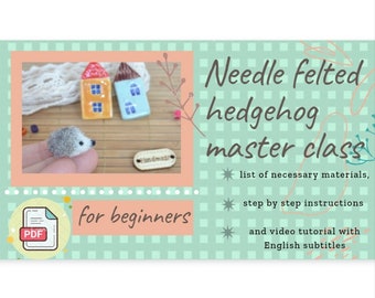 Needle felting, Tutorial for beginners, tiny felted hedgehog made Instructions, DIY Instant Download PDF tutorial, digital