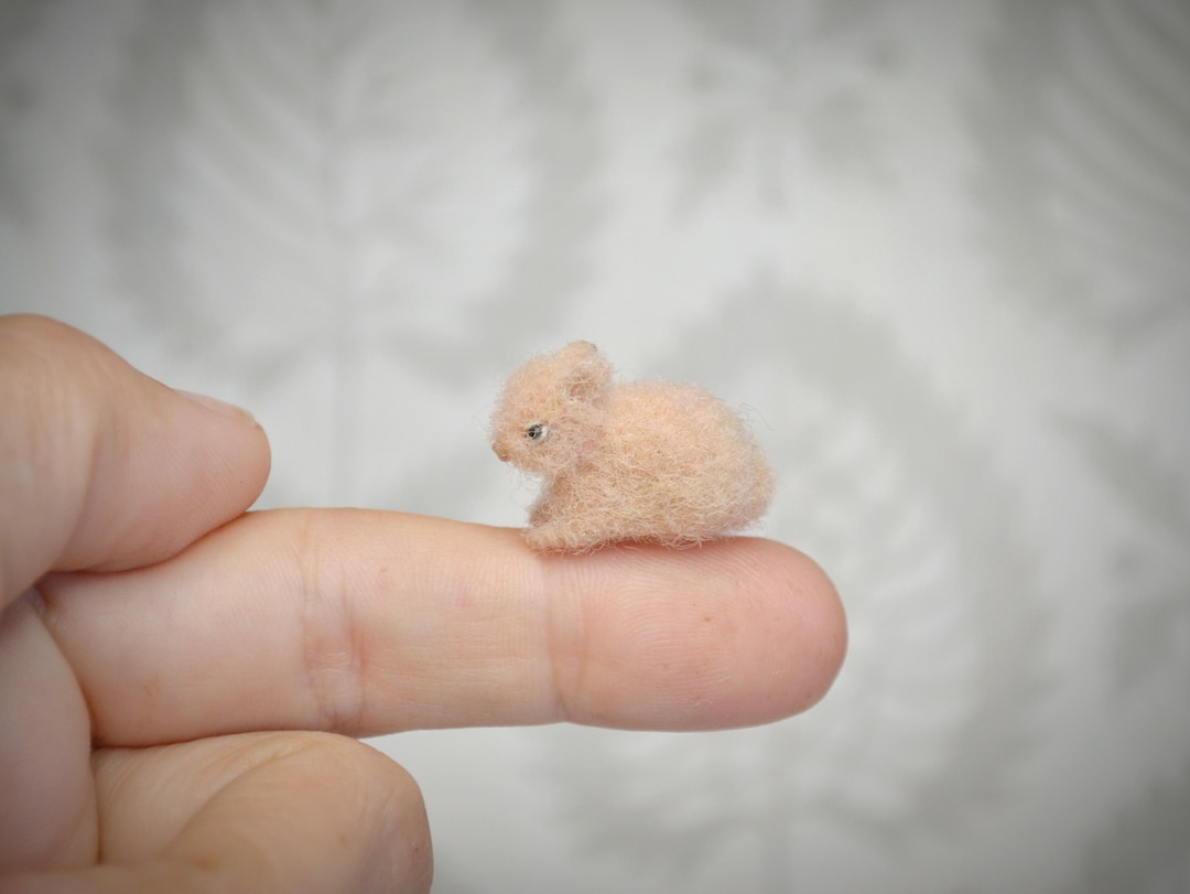 Peach Micro Rabbit Needle Felted Miniature, Wool Bunny, Tiny Dollhouse ...