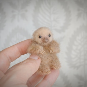 Hand Felted Baby Sloth Miniature, Poseable Wool Sculpture