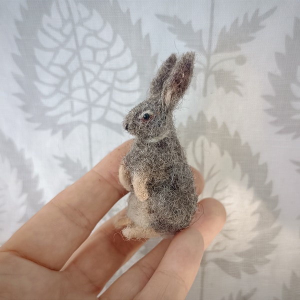 Needle felted tiny bunny, tiny hare, felted animal miniature